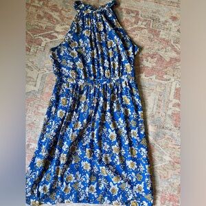 J.crew factory tie neck blue floral dress size 12